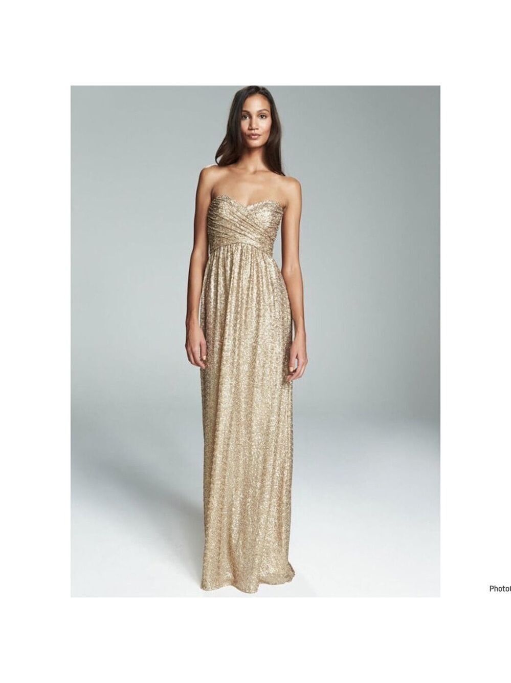 Amsale Dresses Amsale London Sequin Tulle Strapless Column Maxi Gown In Gold Sz8